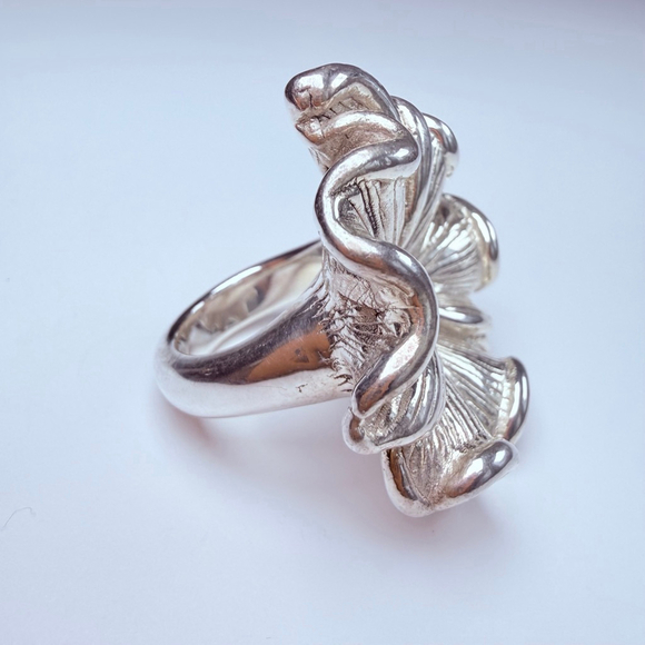 Modernist Sterling Silver 925 Sculptural BIG Blooming Flower 1.4" Vintage Ring - Picture 5 of 11